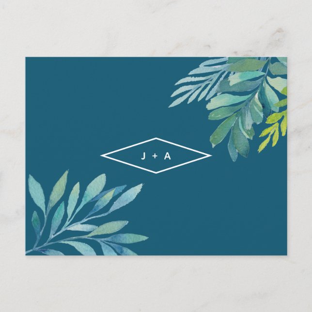 Tropical Watercolor Foliage Engagement Party Invitation Postcard (Front)