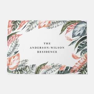 Tropical watercolor foliage floral home decor doormat