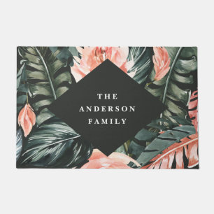 Tropical watercolor foliage floral home decor doormat