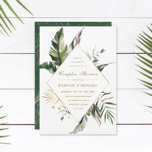 Tropical Watercolor Foliage Gold Couples Shower Invitation