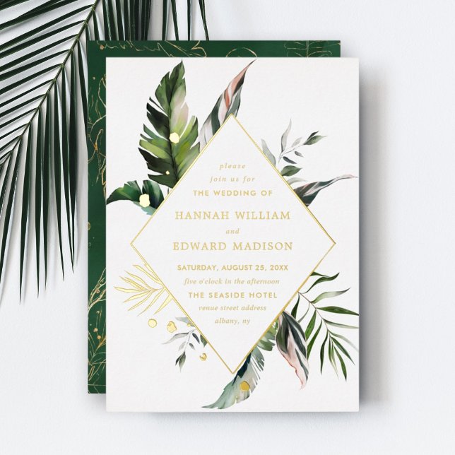Tropical Watercolor Foliage Gold Frame Wedding (Creator Uploaded)