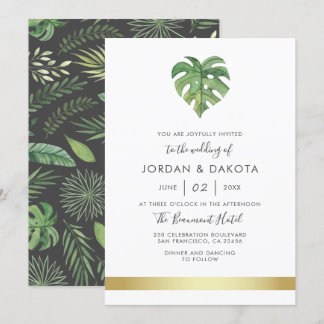 Tropical Watercolor Foliage | Modern Gold Wedding Invitation
