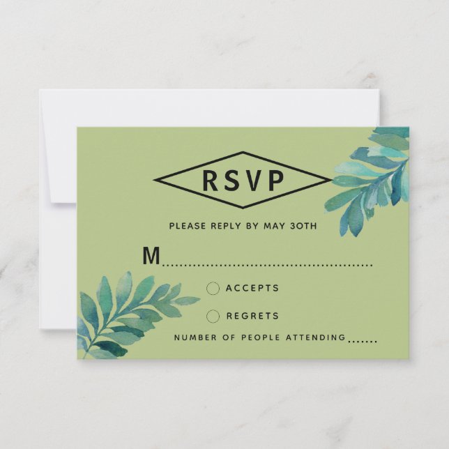 Tropical Watercolor Foliage RSVP Card (Front)