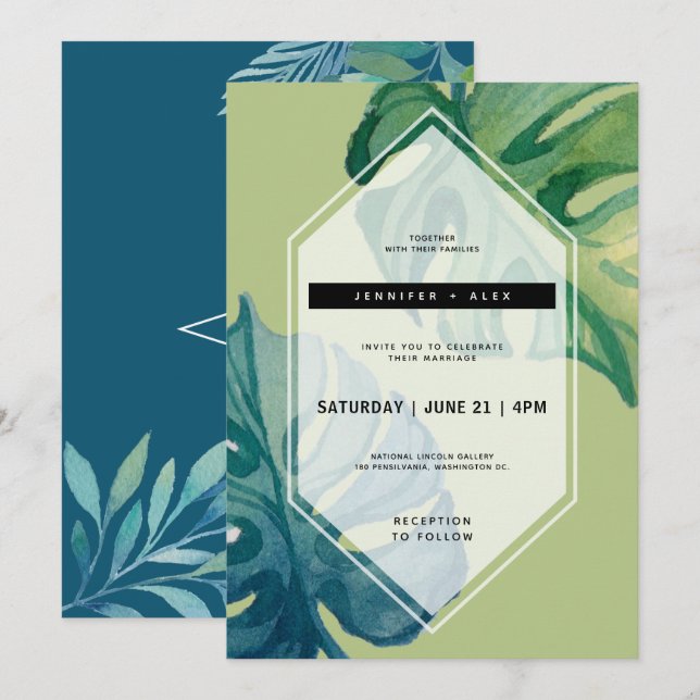 Tropical Watercolor Foliage Wedding Invitation (Front/Back)