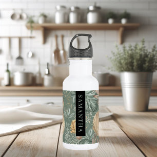 Tropical Watercolor Gold & Green Leaves Pattern 532 Ml Water Bottle