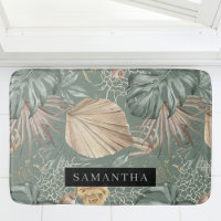 Tropical Watercolor Gold & Green Leaves Pattern 