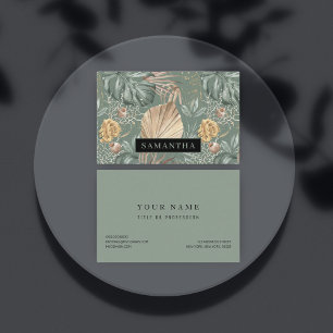 Tropical Watercolor Gold & Green Leaves Pattern  Business Card