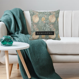 Tropical Watercolor Gold & Green Leaves Pattern  Cushion