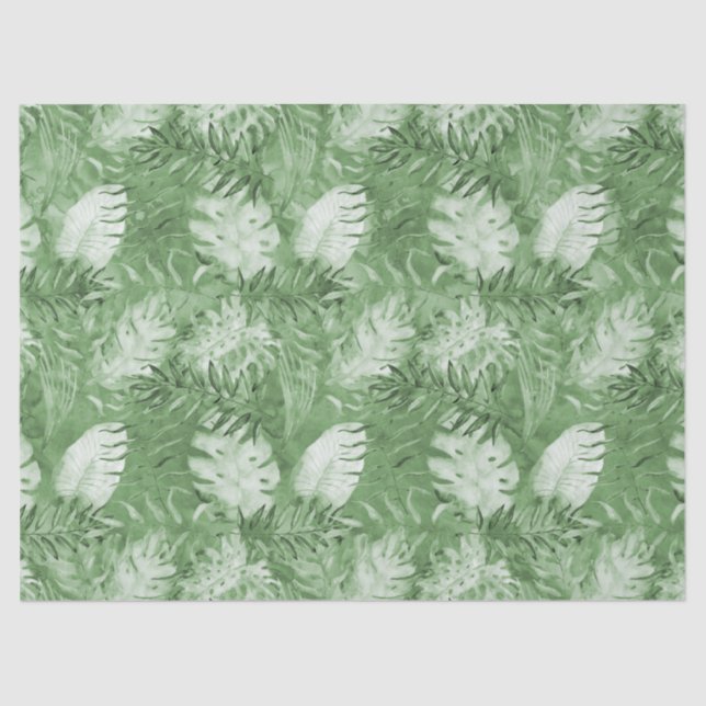 Tropical Watercolor Green Leaves Tissue Paper (Front)