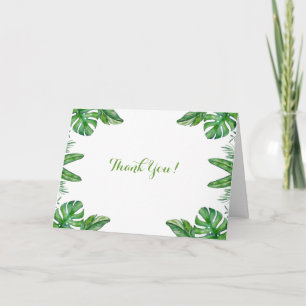 Tropical Watercolor Green Monstera Leaves Frame Thank You Card