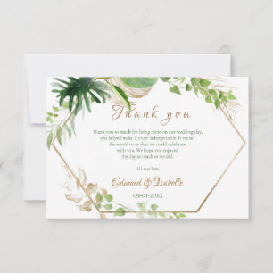 Tropical Watercolor Green Palm Leaves Wedding Thank You Card