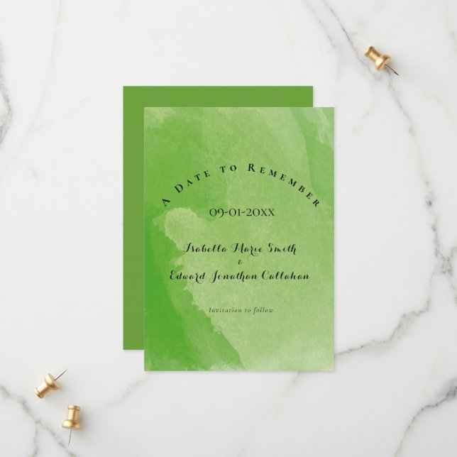 Tropical Watercolor Green Wedding Monstera Leaves  Save The Date (Front/Back In Situ)