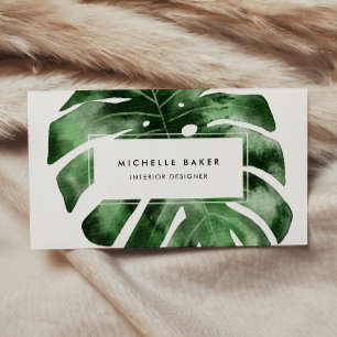 Tropical Watercolor Greenery Monstera Leaf Business Card