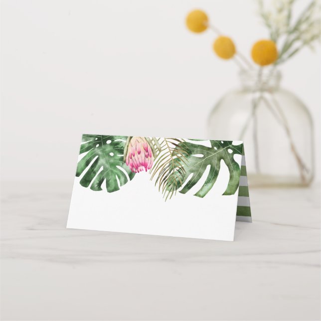Tropical Watercolor Greenery Place Card (Front)