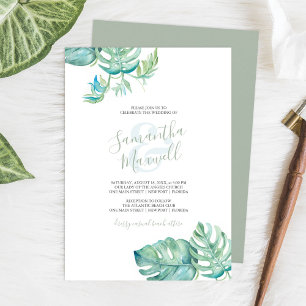 Tropical Watercolor Greenery Wedding Invitation