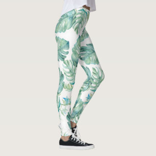 Tropical Watercolor Greenery Yoga Leggings