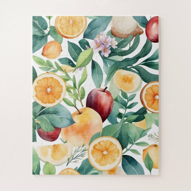 Tropical Watercolor Harmony of Fruits and Leaves Jigsaw Puzzle (Vertical)