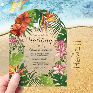 Tropical Watercolor Hawaiian Floral Wedding Acrylic Invitations