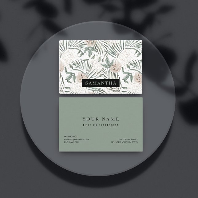 Tropical Watercolor Leaves & Flowers Pattern Business Card (Creator Uploaded)
