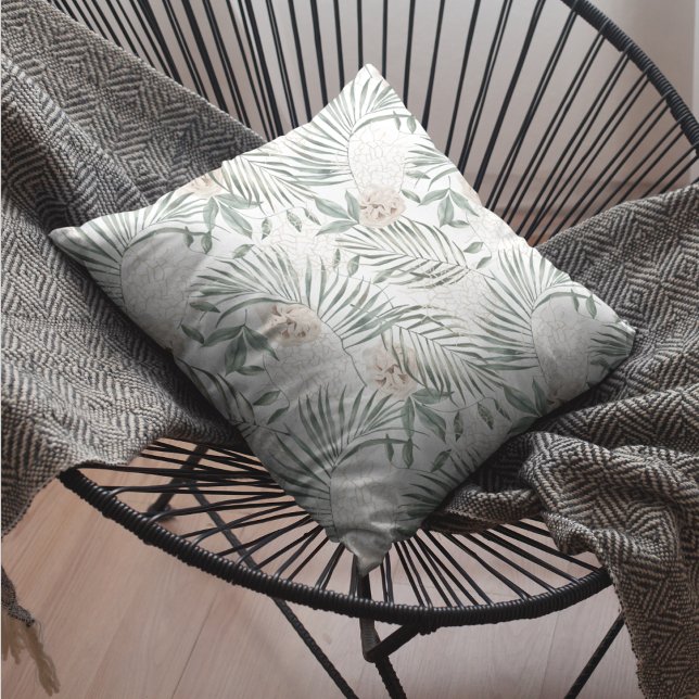 Tropical Watercolor Leaves & Flowers Pattern Cushion (Creator Uploaded)
