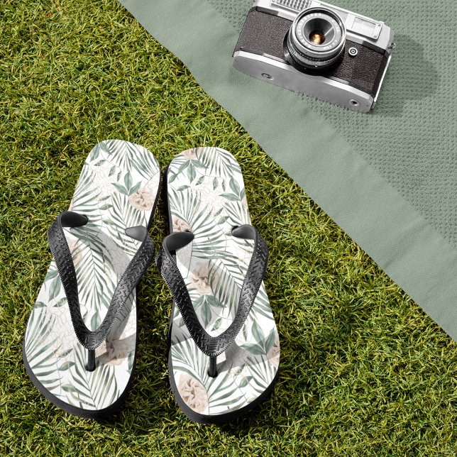 Tropical Watercolor Leaves & Flowers Pattern Jandals (Creator Uploaded)