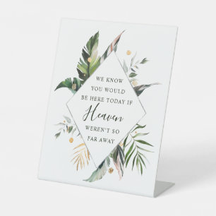 Tropical Watercolor Leaves Green Wedding Memorial  Pedestal Sign