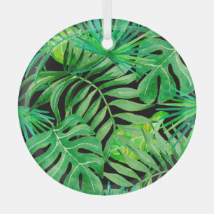 Tropical Watercolor Leaves: Seamless Elegance. Glass Tree Decoration