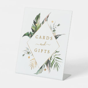 Tropical Watercolor Leaves Wedding Cards & Gifts Pedestal Sign