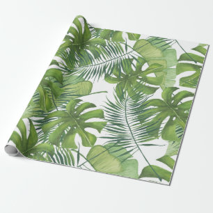 Tropical Watercolor Leaves Wrapping Paper
