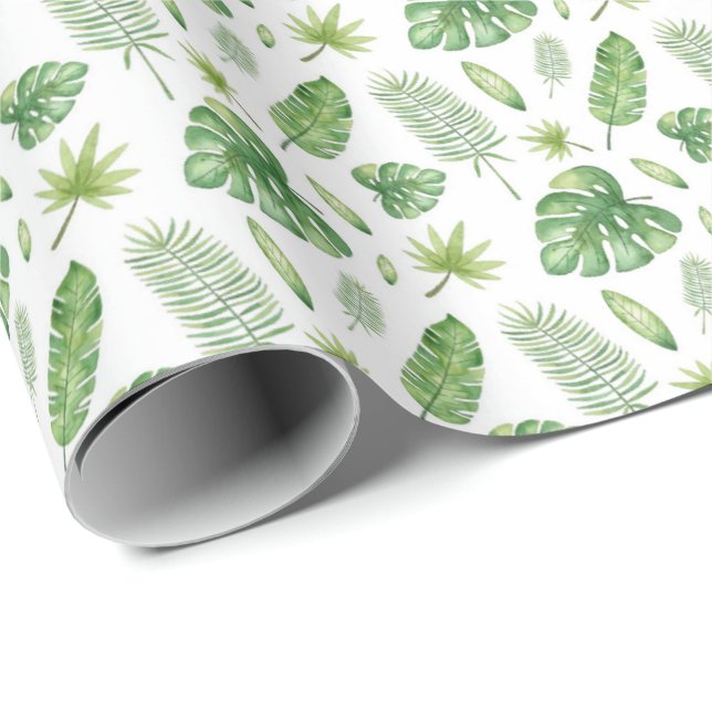 Tropical Watercolor Leaves Wrapping Paper (Roll Corner)