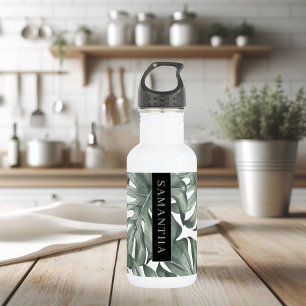 Tropical Watercolor Modern Oasis Leaves Pattern 532 Ml Water Bottle