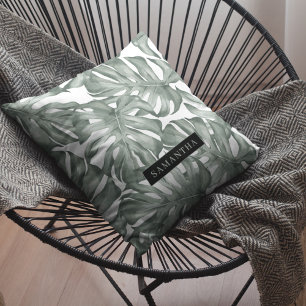 Tropical Watercolor Modern Oasis Leaves Pattern Cushion