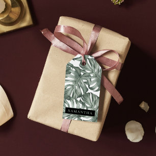 Tropical Watercolor Modern Oasis Leaves Pattern Gift Tags
