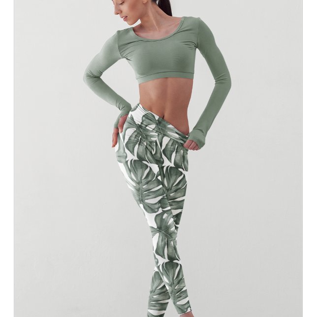 Tropical Watercolor Modern Oasis Leaves Pattern Leggings (Creator Uploaded)