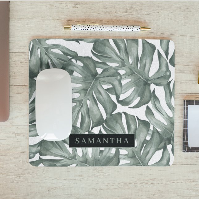 Tropical Watercolor Modern Oasis Leaves Pattern Mouse Pad (Creator Uploaded)