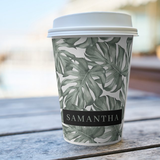 Tropical Watercolor Modern Oasis Leaves Pattern Paper Cups (Creator Uploaded)
