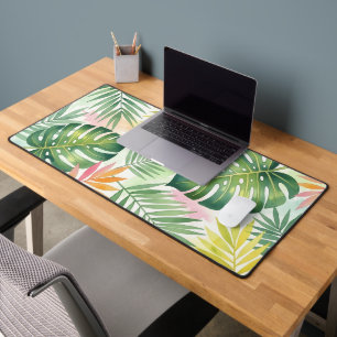 Tropical Watercolor Monstera Leaf Boho Desk Mat