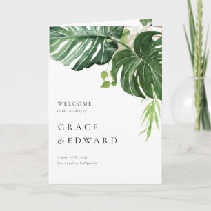 Tropical Watercolor Monstera Leaf Summer Wedding Programme