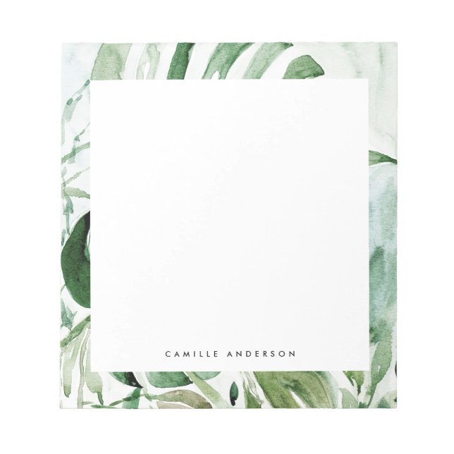 Tropical Watercolor Monstera Leaves Greenery Notepad (Front)