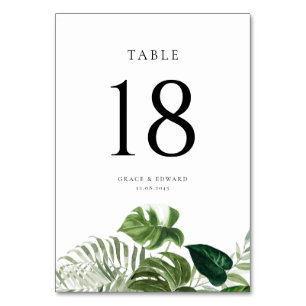 Tropical Watercolor Monstera Leaves Summer Wedding Table Number