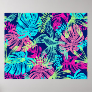 Tropical Watercolor Neon Leaves Artwork   Poster