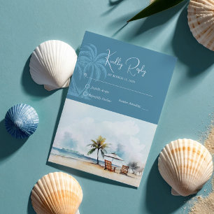 Tropical Watercolor Ocean Beach Seaside Wedding RSVP Card