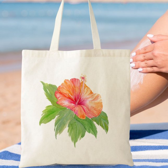 Tropical Watercolor Orange Hibiscus  Tote Bag (Creator Uploaded)