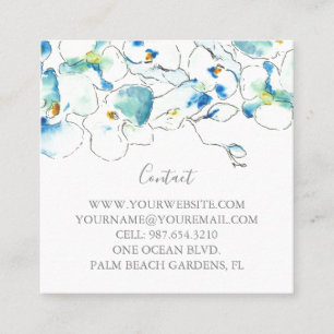 Tropical Watercolor Orchid Flowers Square Business Card