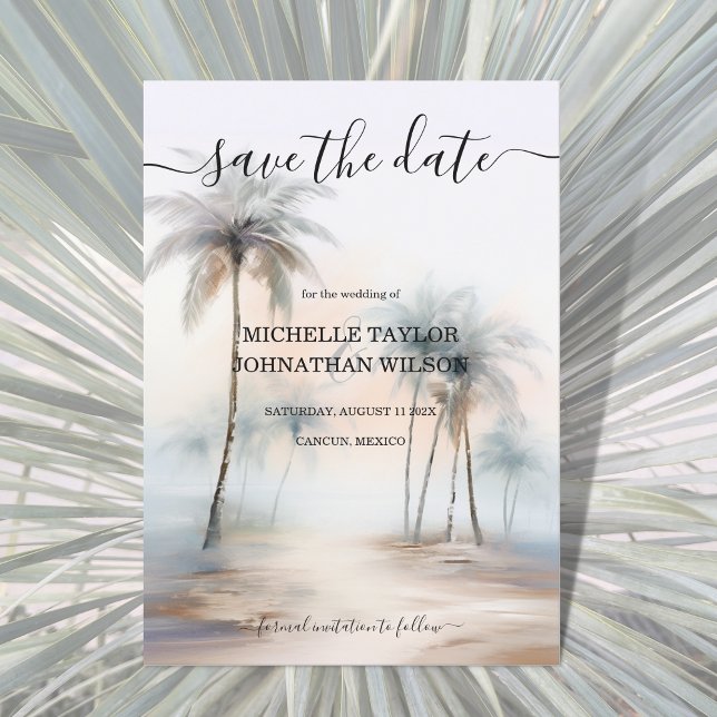Tropical Watercolor Palm Beach Destination Wedding Invitation (Creator Uploaded)