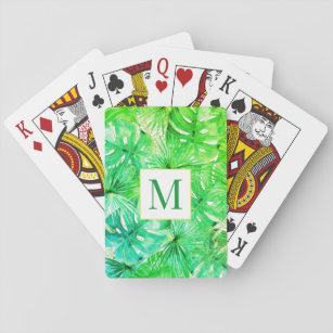 Tropical Watercolor Palm Botanical Monogrammed Playing Cards