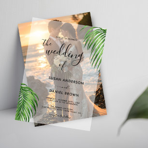 Tropical Watercolor Palm Leaves Elegant Wedding Vellum Invitations
