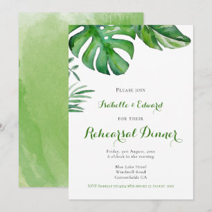 Tropical Watercolor Palm Leaves Rehearsal Dinner Invitation