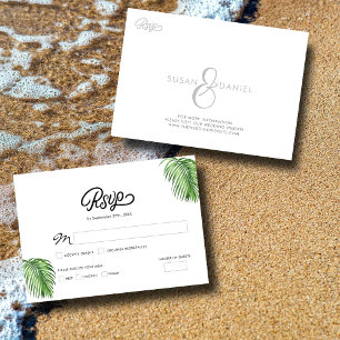 Tropical Watercolor Palm Leaves Wedding RSVP Card