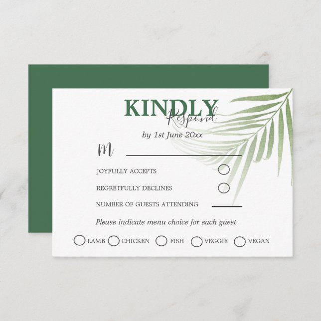 Tropical Watercolor Palm RSVP Wedding  (Front/Back)
